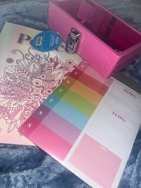 3 Piece Stationary Set W/ Storage box, Adult Coloring Book, and Weekly List New